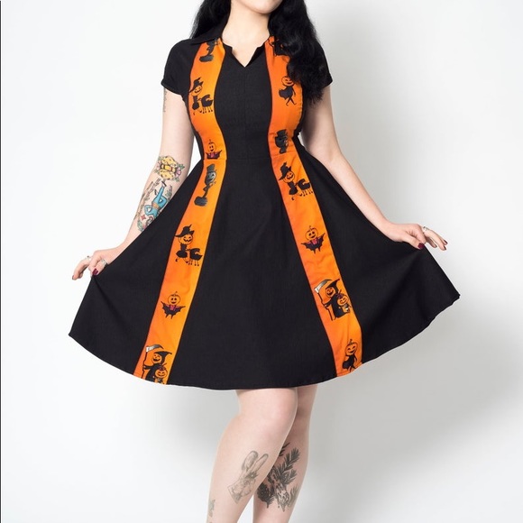 putre-fashion Dresses & Skirts - Black retro pumpkin Halloween dress